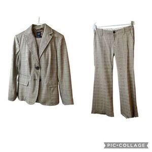 EUC GAP Women’s Business Lined 2 Button Blazer & Dress Pants Brown Plaid- Size 2